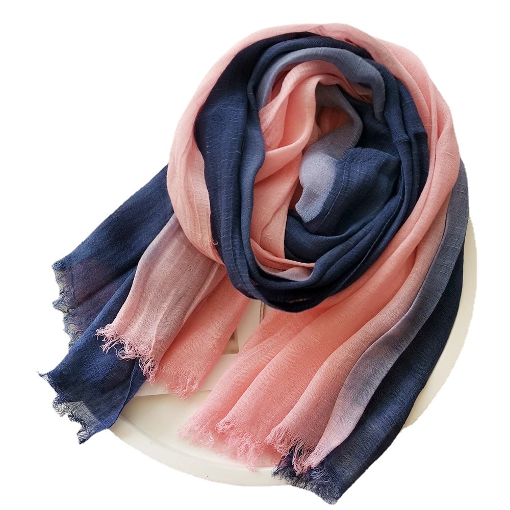 K454 Cross-border thin cotton and linen scarf for women in spring and autumn wholesale, hanging dyed cotton gauze scarf sunscreen shawl customization