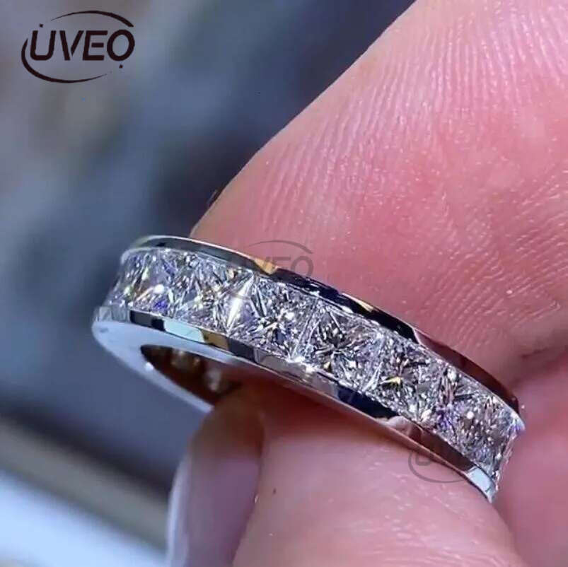 Full Princess Cut Moissanite Dia Elegant Wedding Rings Dee Jewelry Real 100% Sterg Sier Party Eternity Women Engagement Band Ring Gift Size 4-10