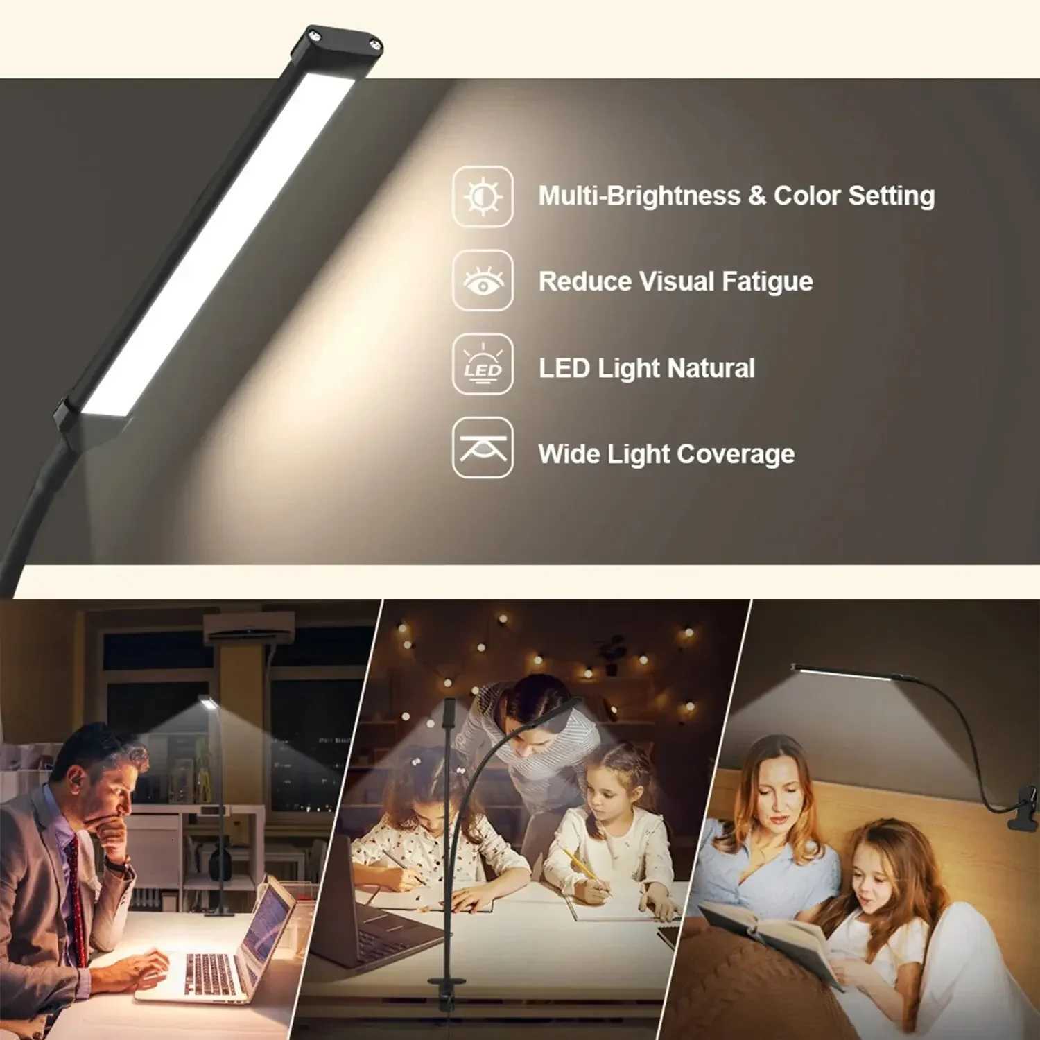 10W LED Desk Lamp with Clamp Dimmable Clip On Reading Light 10 Brightness Level 3 Lighting Modes Flexible Study Table Lamp USB M251120