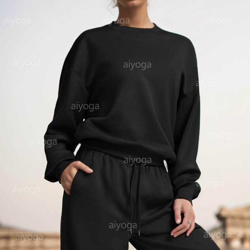 A Designer Sweatshirts Laidback Crew Neck Pullover Yoga Tops Silver 3D Logo Relaxed-Fit Sweatwear Unisex Jumper Studio-to-street SweatTops Jogger Outwear Jacket