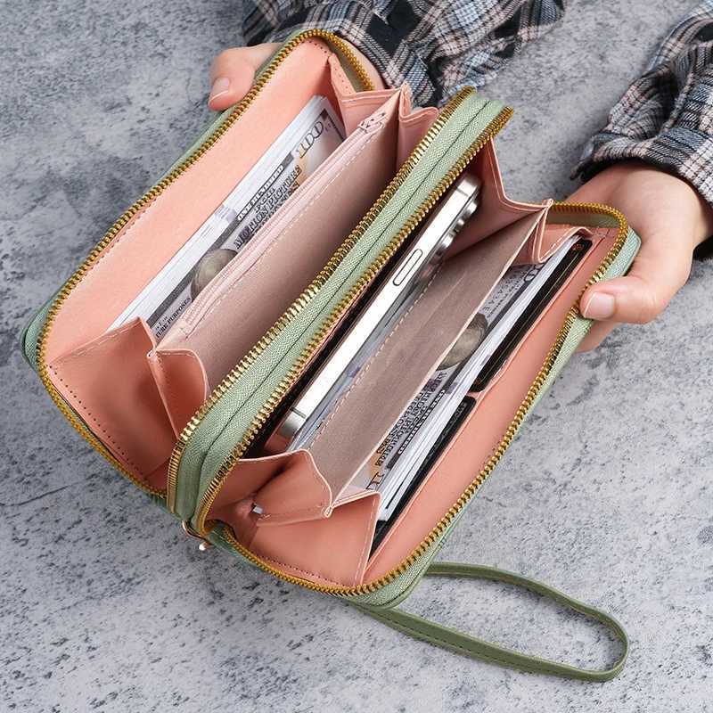 High-end wallet ladies long double zipper large capacity clutch bag high fashion simple double wallet mobile phone bagW251120