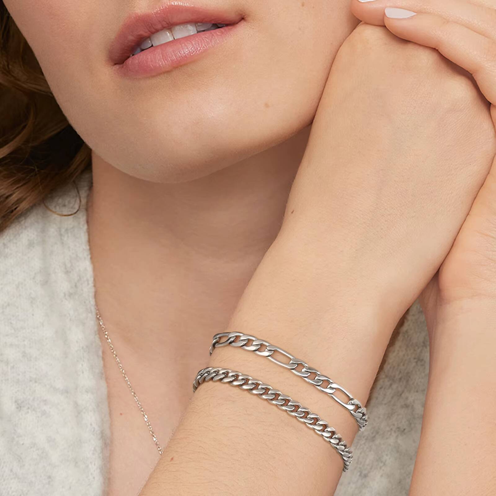 18K Real Gold Plated Figaro Bracelet Rope Chain Sturdy Stainless Steel Curb Miami Cuban Link Chain Bracelet for Men Women