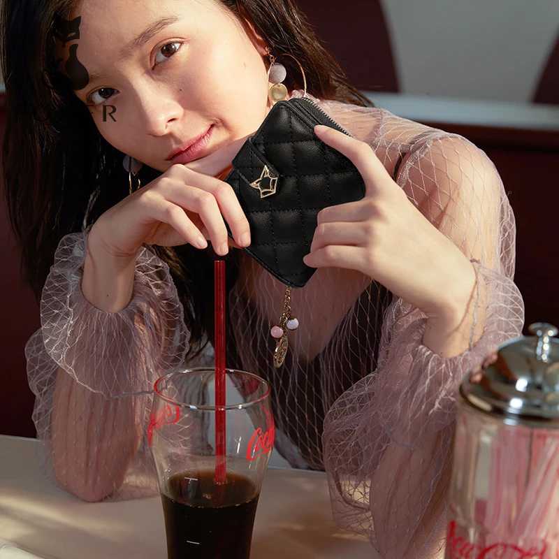 FOXER Brand Women Split Leather Short Wallet High Quality Multi-function Card Holder Girls Fashion Plaid Zipper Mini Coin PurseW251120