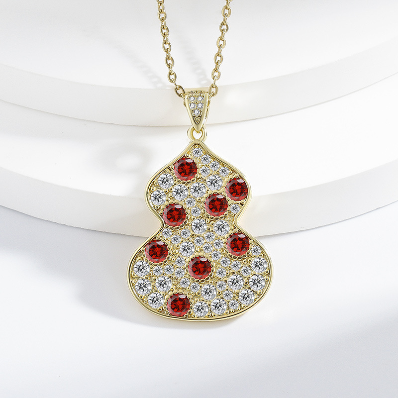 European and American fashion high-end 925 silver pomegranate red zircon gourd pendant fashion light luxury necklace collarbone chain