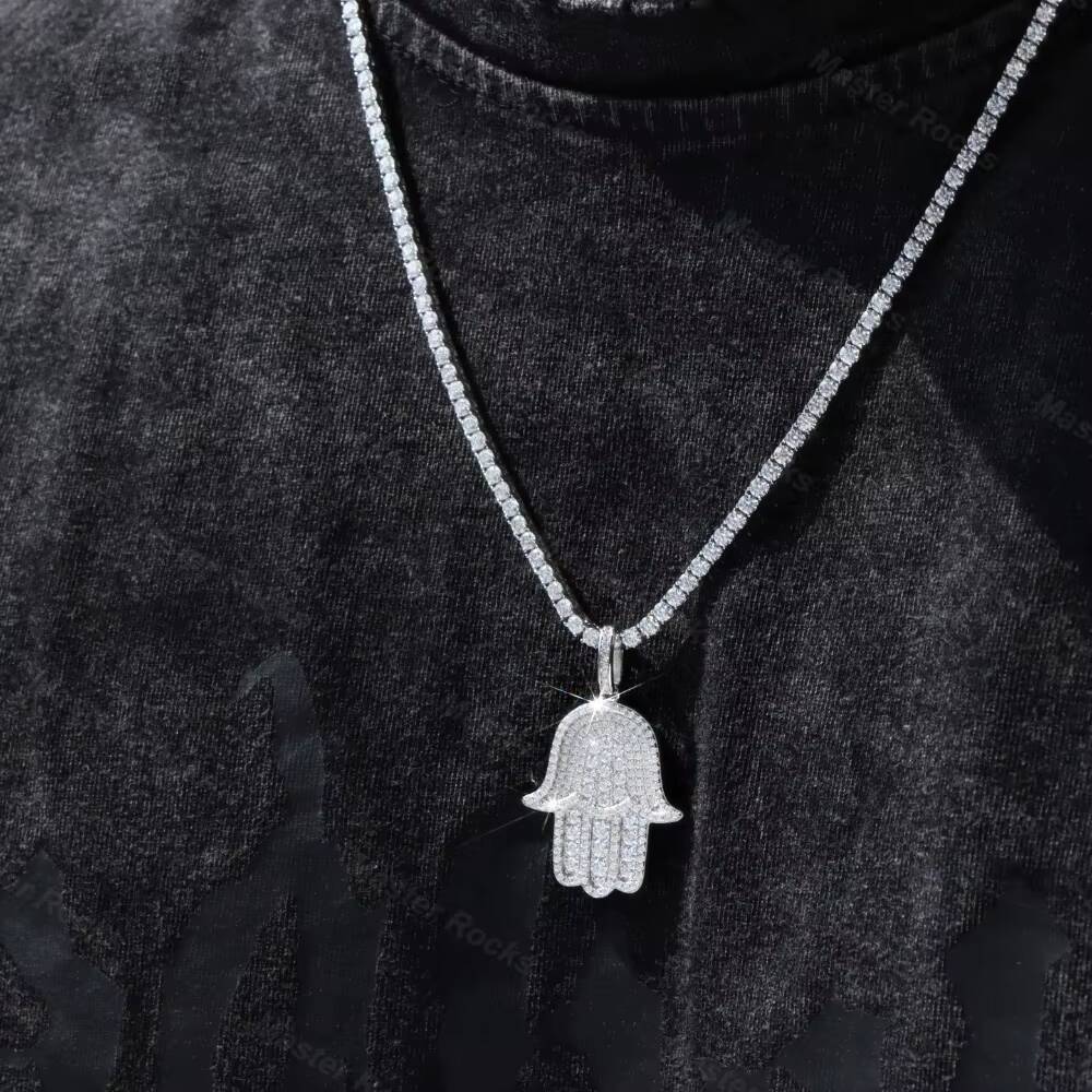 Customized Pendant Hamsa Hand 925 Sterling Silver Hiphop Vvs Baguette Diamond Iced Out Moissanite Pendant
