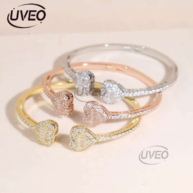 Free Shipping Heart Love Shape Adjustable Bangle Bracelet Women Men Hip Hop Iced Out Bg Cubic Zirconia Couple Jewelry Gift
