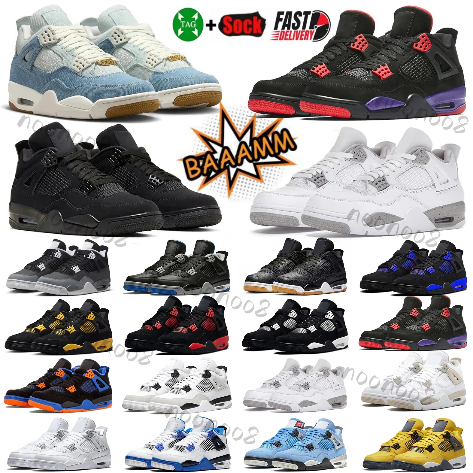 Designer shoes 4S 4 Orchid Basketball Shoes 4s bred Metallic Gold Black Cat University Blue White Oreo White Cement Sneakers Big Size hot
