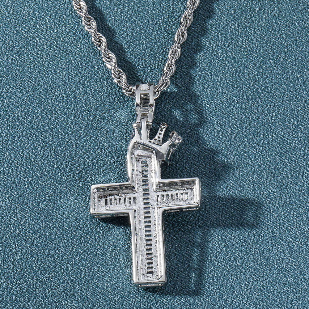 Luxury designer Crown Cross with real gold plated sterling silver set Ice out VVS Moissanite Hip Hop Men Women Necklace Pendant Free shipping