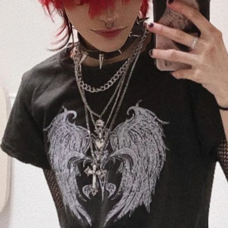 Womens Y2K clothing star top womens Tshirt Harajuku retro fashion Gothic short sleeved crop sexy 250410