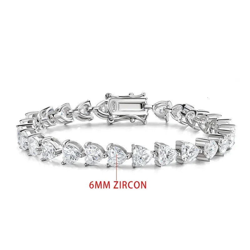 TFGLBU Cute 6mm Heart Cut Zircon Tennis Bracelet for Women Shine 100% Solid 925 Silver Birthday Gift Wedding Jewelry Wholesale 250415