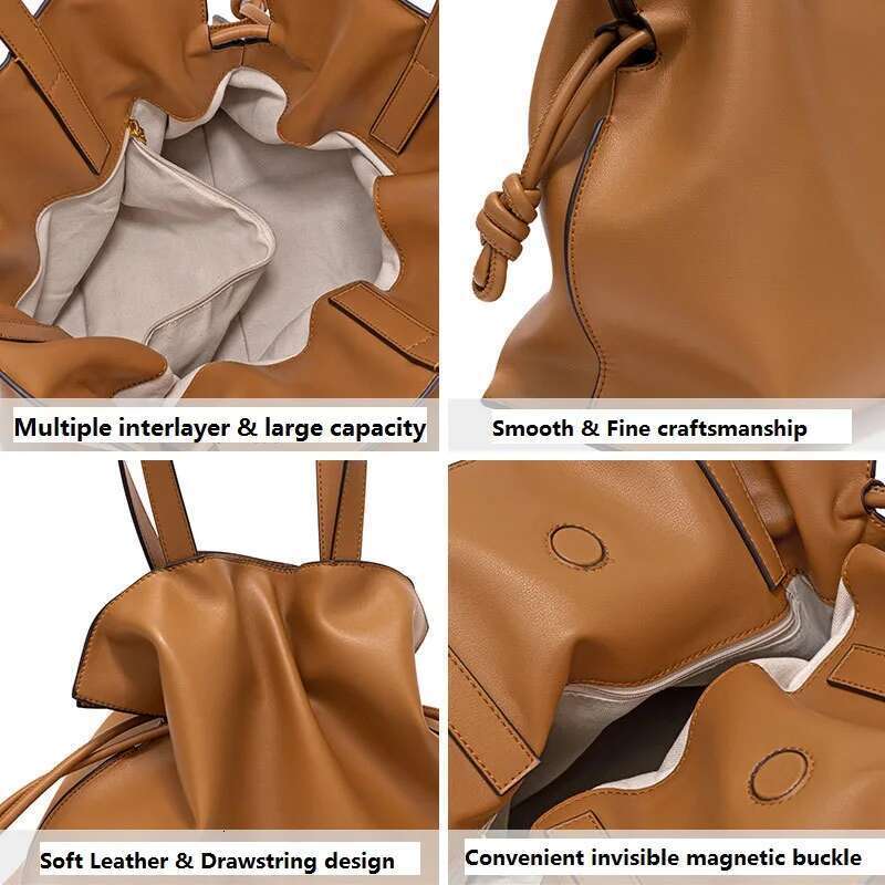 Women's Fashion Drawstring Tote Genine Leather Ladies New Minimalist Large Pleated Bag Shoulder Handbag Designer bag