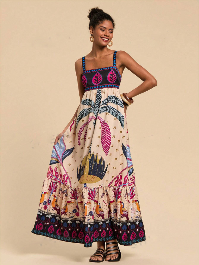 New Womens beach floral dresses Tropical Printed Leisure Resort casual Style Bohemian Dress maxi for woman women plus size