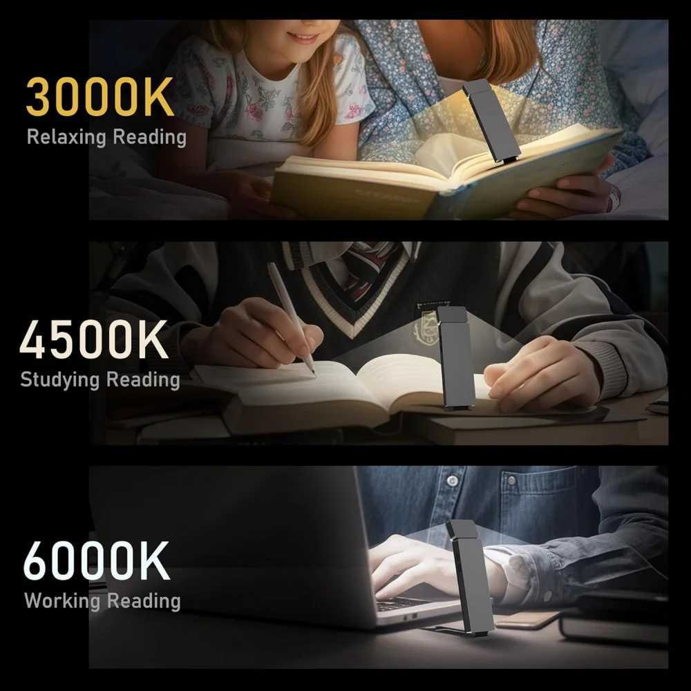 LED Rechargeable Clip-On Book Light 3 Colors 5 Brightness Bed Reading Night Light Eye-Protection Bookmark Lamp Mini Book Lamp M251120