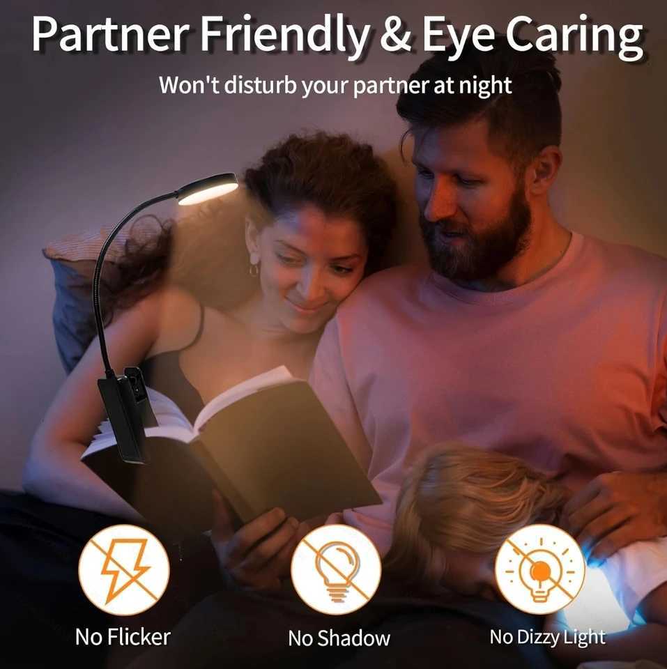 1 Reading Lamp Led Reading Lamp with 3 Adjustable Brightness Levels USB Rechargeable Portable Bed Reading Clip-On Lamp M251120