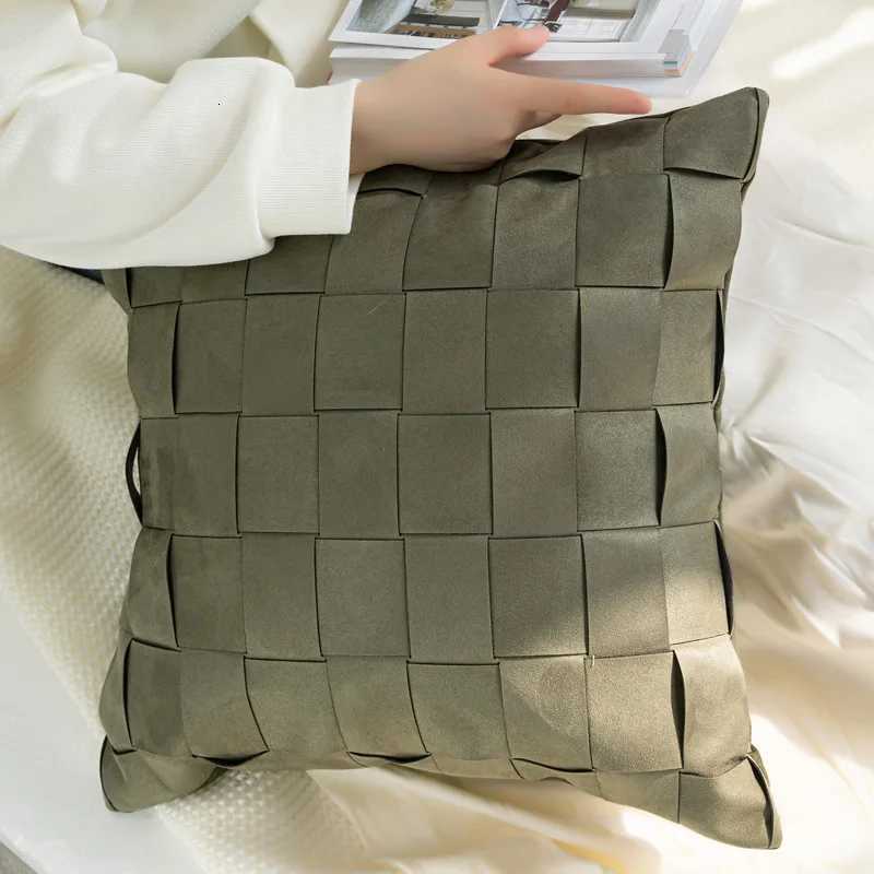 Pillow Case Luxury Suede Cover 18x18 Handmade Basketweave Brown Geometric Plaid Cushion Cover Soft Ins Modern Farmhouse Home Decor C251120