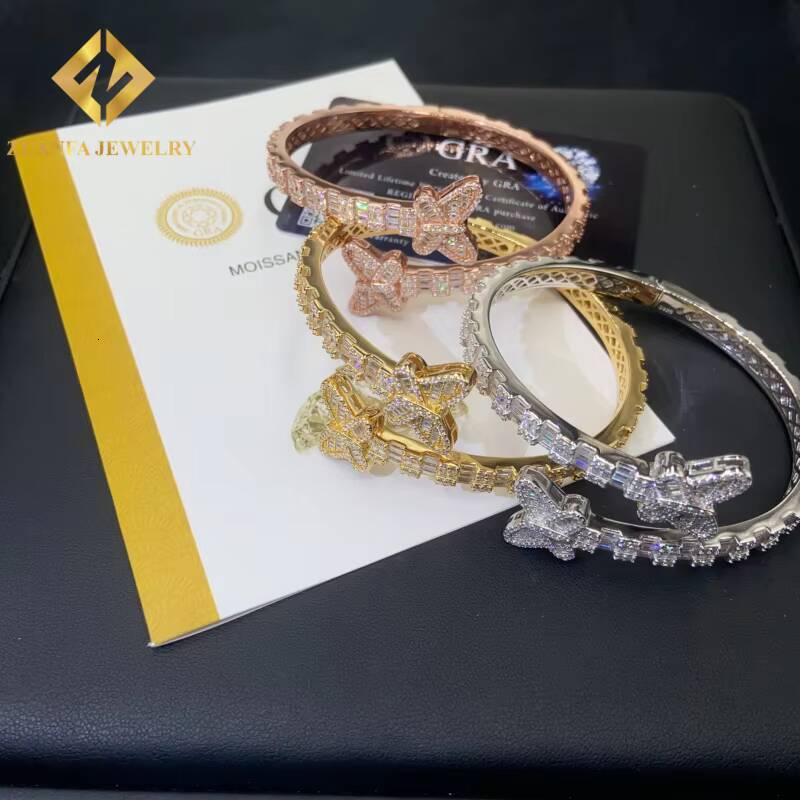 New Designs VVS1 Moissanite Butterfly Bracelet 925 Silver Pass Diamond Tester Iced Out Moissanite Womens Bracelet with GRA