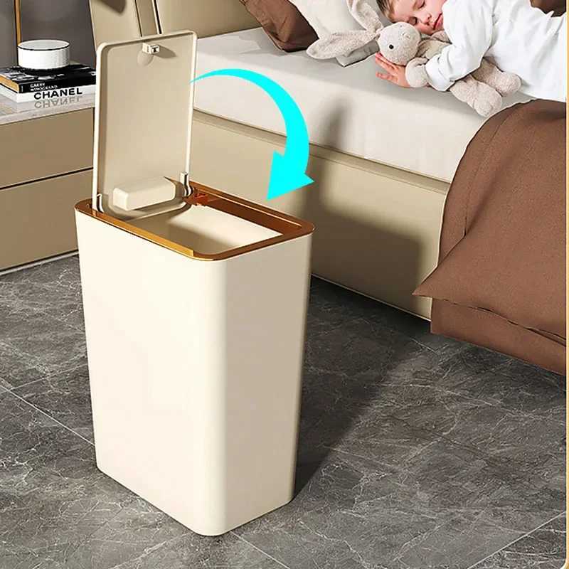 10/12L Slim Trash Can Nordic Covered Waterproof Large Capacity Dustbin One-Touch Lid for Bathroom Kitchen Living Room Bedroom C251120