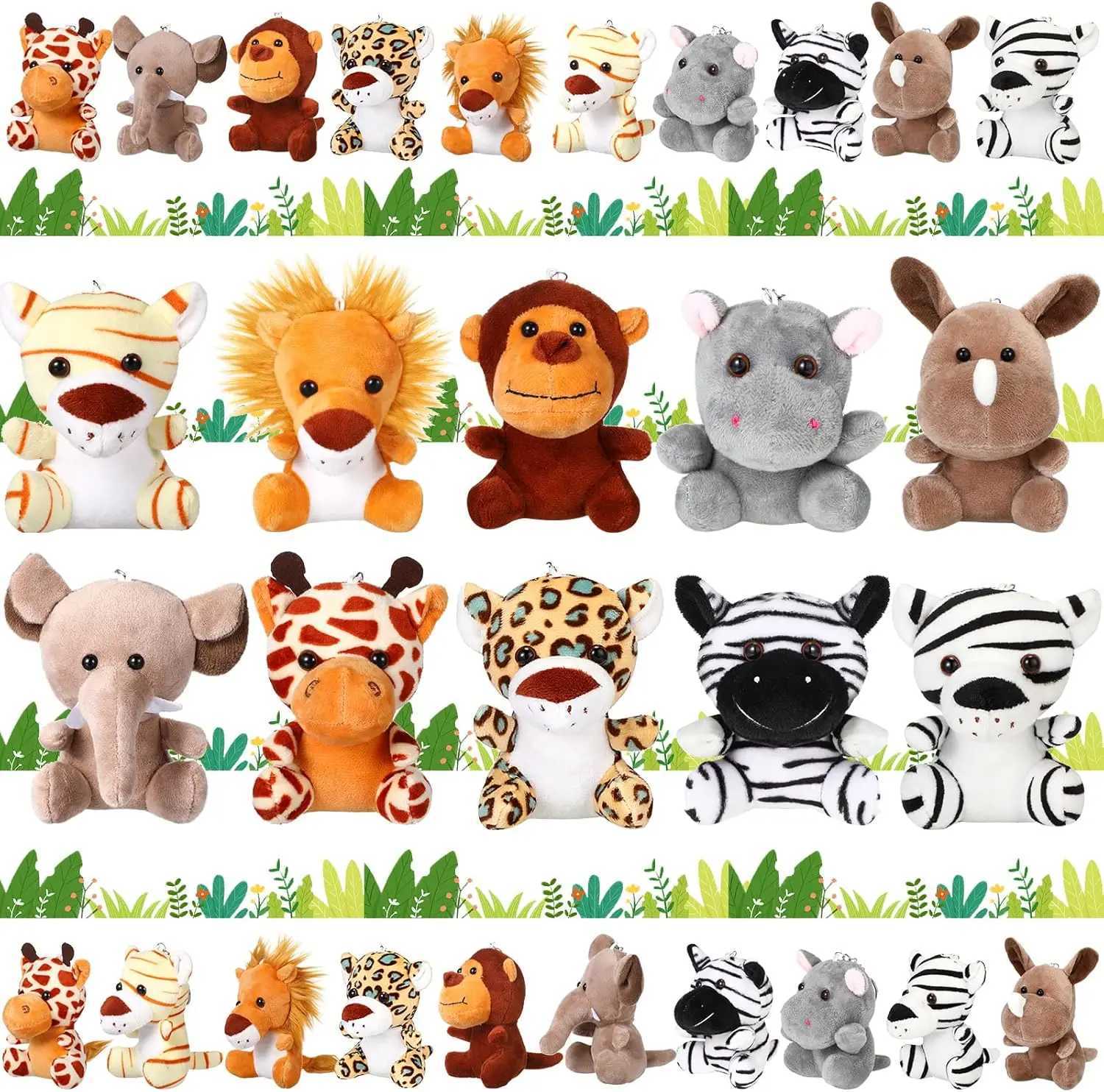 10-50 PCS Small Safari Stuffed Animals Bulk 12cm Jungle Animal Mini Plush Toys for Party Favors Birthday Baby Shower Gift Bags G251120