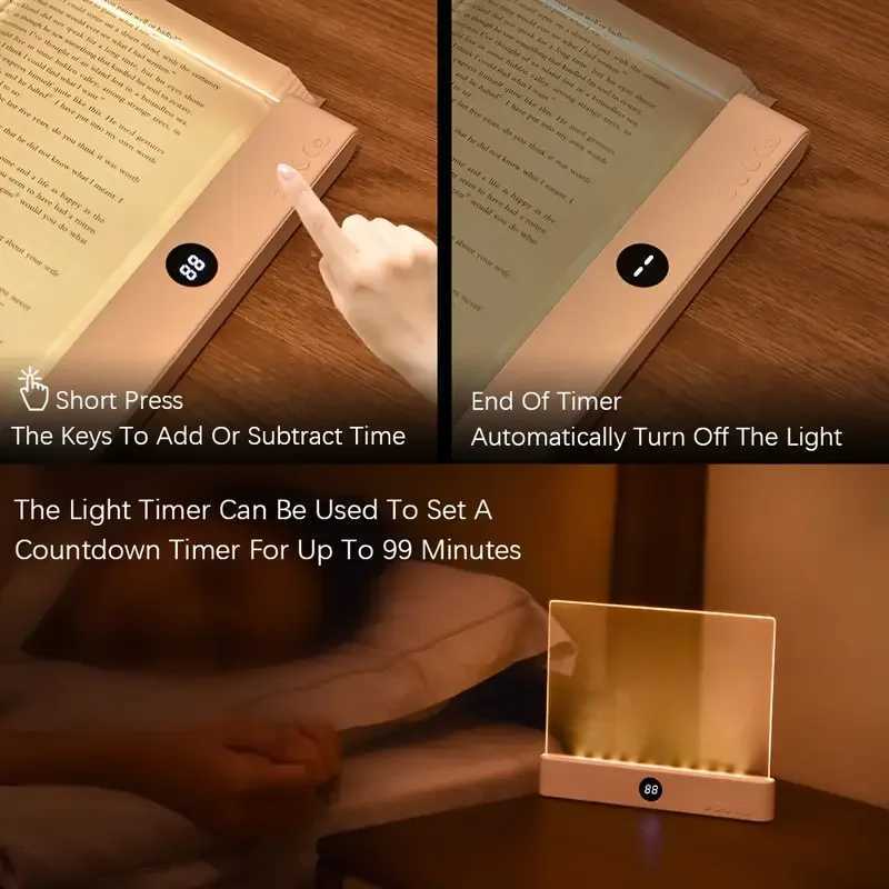 LED Book Light Rechargeable Reading Lights for Books in Bed Eye Caring 3 Color Stepless Dimming Flat Book Light for Book Lovers M251120