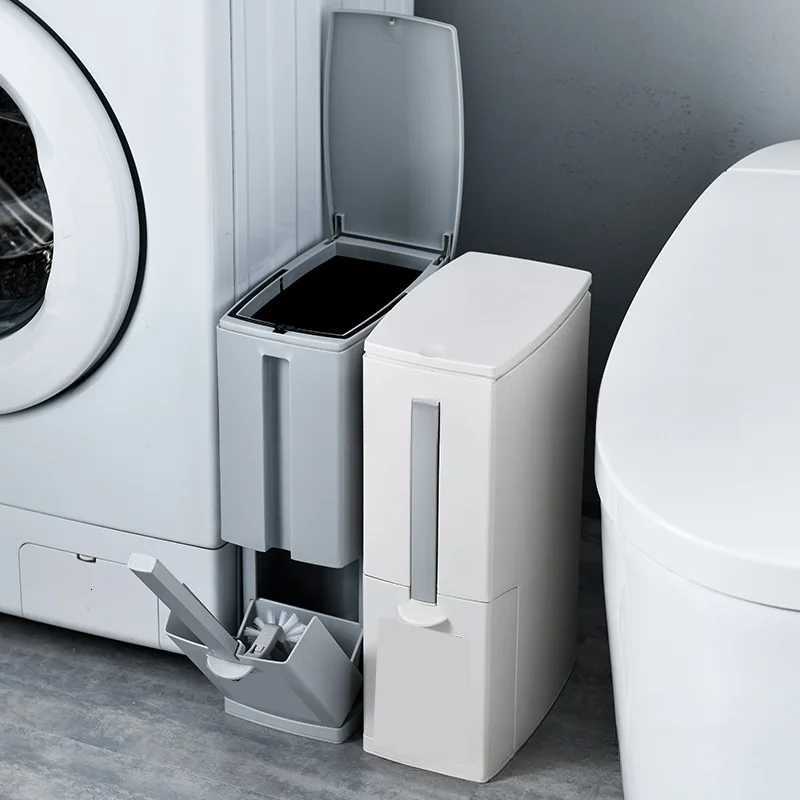 Garbage Bin Toilet Brush Set for Narrow Designkitchen Trash Bin Bathroom Trash Can Belt Toilet Brush Household Cleaning Tools C251120