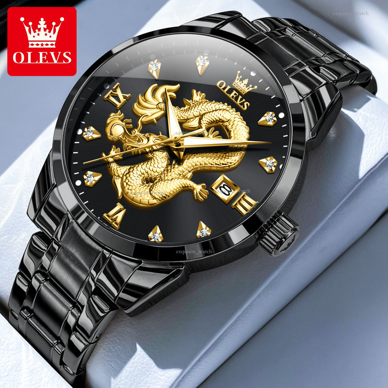 OLEVS Designer Men's Outdoor Golden Dragon Watches Steel Band Watches Luminous Waterproof Quartz Watches Luxury Watches Free Delivery And Wholesa