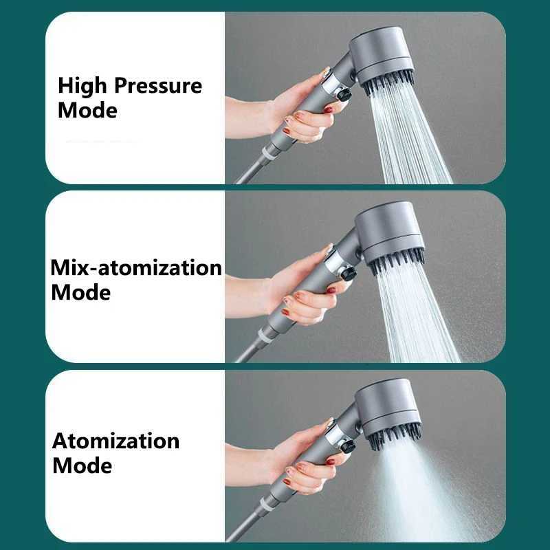 3 Mode High Pressure Shower Head Adjustable ShowerHead Filter With Massage Brush One-Key Stop Shower Bathroom AccessoriesM251120