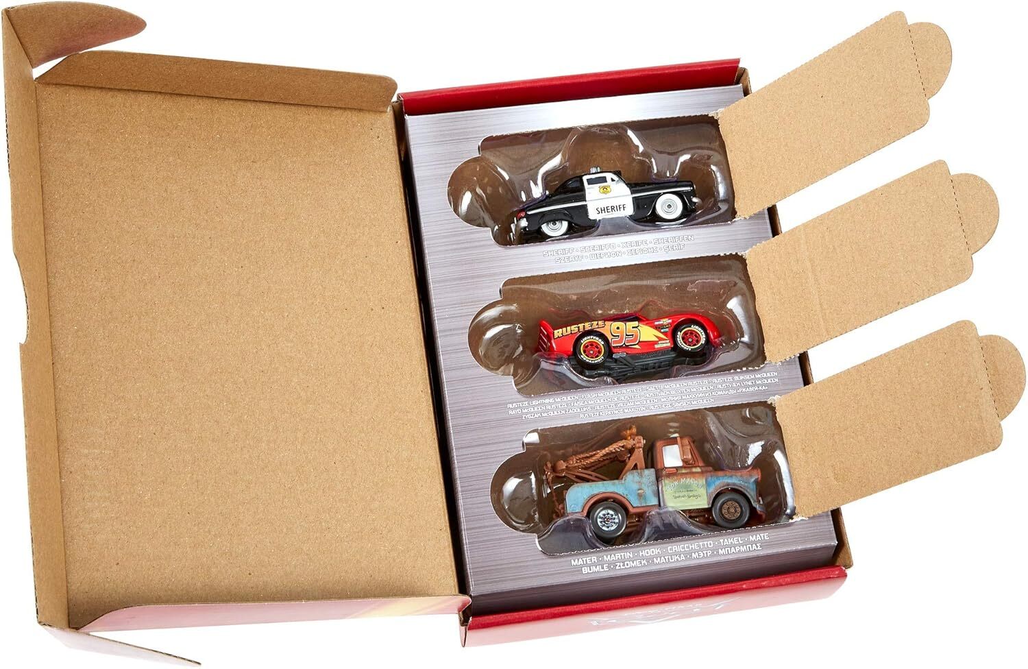 Mattel custom Disney and Pixar Toys, Radiator Springs 3-Pack of Die-cast Toy Cars Trucks with Lightning McQueen, Mater & Sheriff