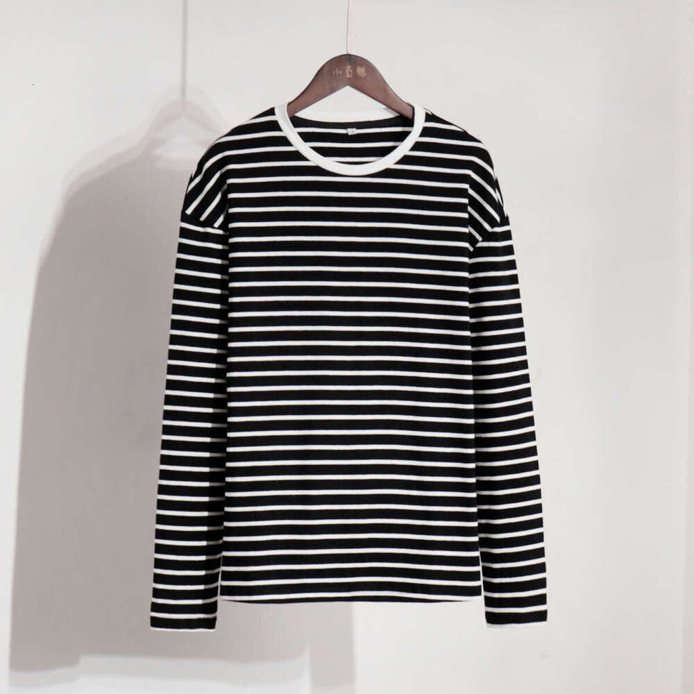 hoodie Women's Wear Long Sleeved Spring Fashion Trend Versatile Casual Round Neck Pure Cotton Striped T-Shirt jacket