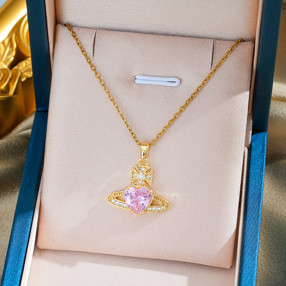 Luxury Brand Designer Jewelry European And American Hot Sale Empress Super Shiny Sweet Saturn Titanium Steel Necklace For Women Niche Light Luxury Swe