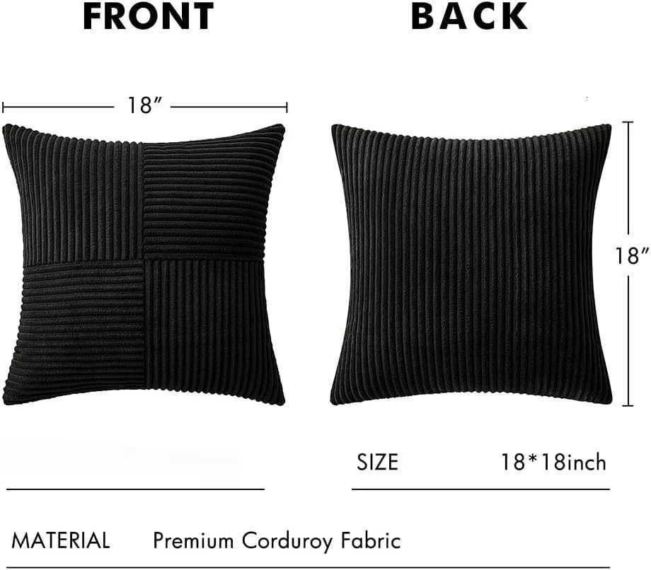 Pillow Case Black Corduroy Covers Boho Decorative Spliced Throw Covers Soft Solid Couch cases Cushion Covers for Sofa C251120