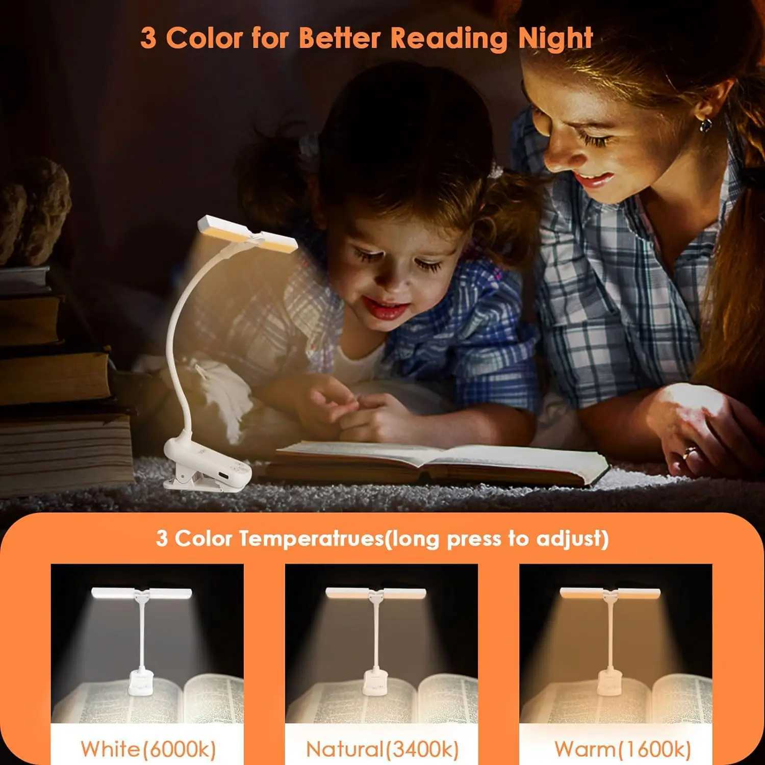 Book Light for Reading in Bed Clip on Reading Light Rechargeable Bookmark Lamp Eye Caring Booklight 3Color Temp Stepless Dimming M251120