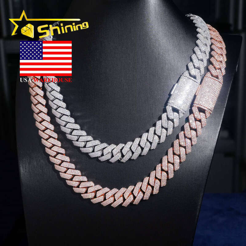 15mm Pure Sier Hip-Hop Jewelry Iced VVS Cuban Chain Moissanite New Ready for Shipment from US Warehouse