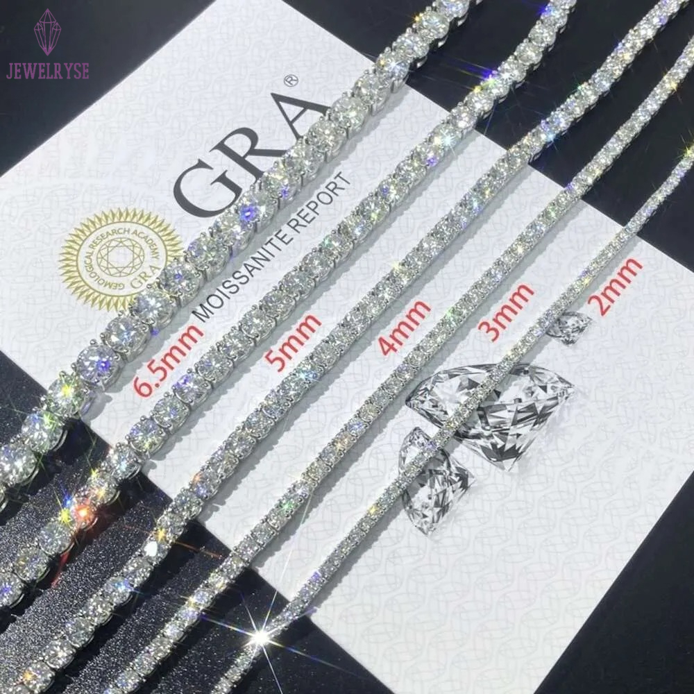 Hip-Hop Jewelry GRA Certificate S925 3MM 4MM 5MM 6.5MM VVS D Color Diamond Moissanite Tennis Chain Necklace
