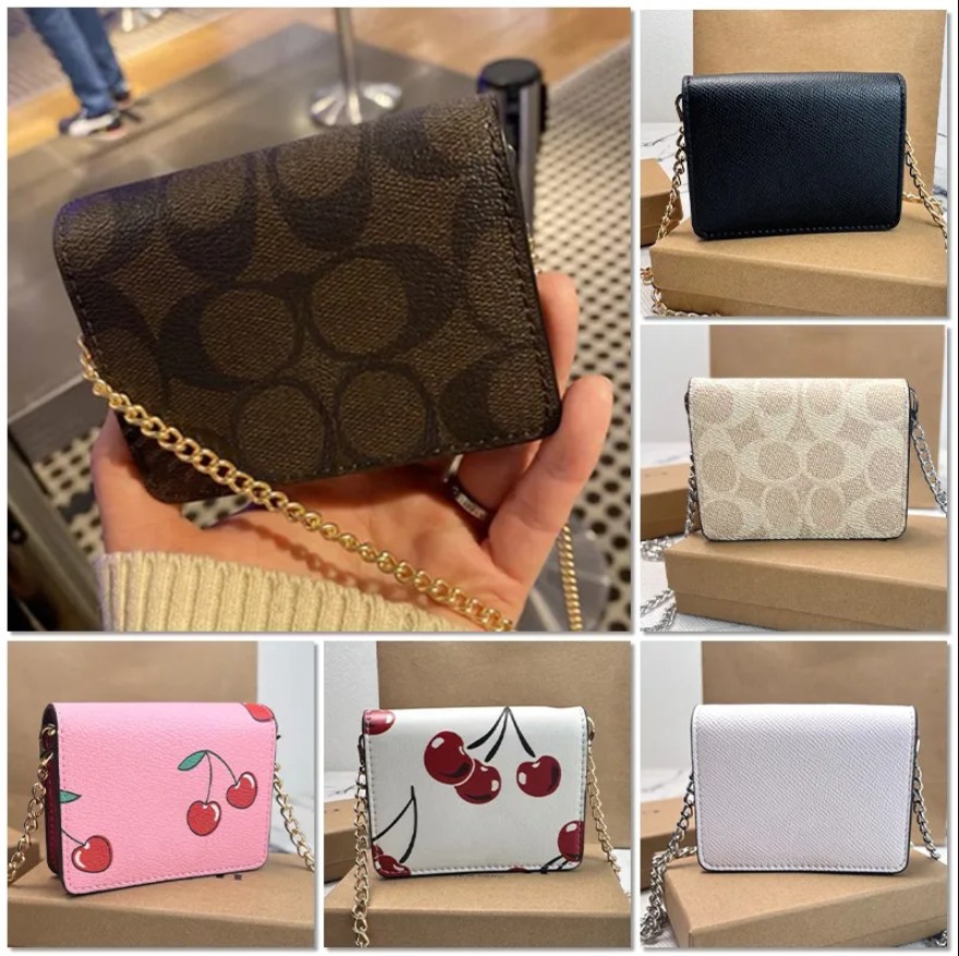 2026 New Wallet of Women Men Red Black Brown Cherry White Zipper Card Holder Wallet coin purse Coin Bag chain wallet