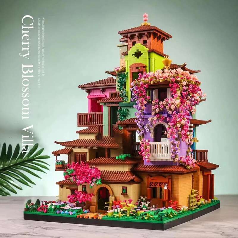 7080PCS Magic Castle Sakura House Building Blocks City Street Model With LED Lights Mini Bricks Toys Children's Christmas Gifts