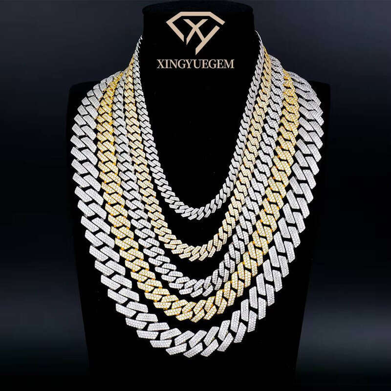 Necklace Pure Sier Sharp Shape 8mm Wide Full Paved Silicon Stone Cuban Chain Hip Hop Style Men's Gift