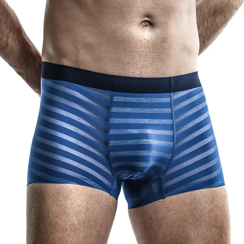 Mens underwear boxing shorts transparent ice silk mens breathable pockets Cueca Calzoncillo 250417