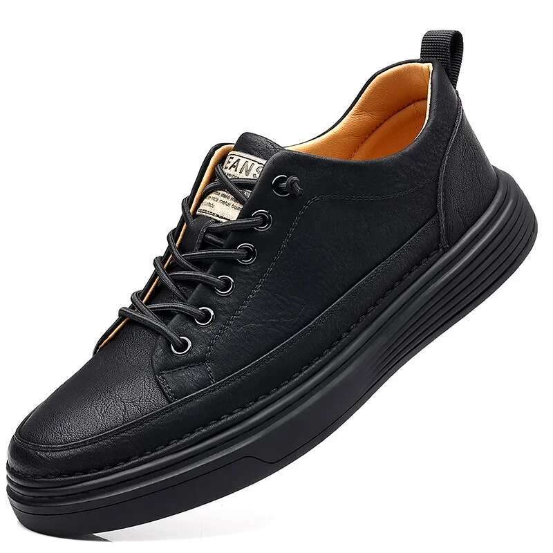 Young Spring and Autumn Casual Leather Men All Match Sports White Trendy Shoes Sneakers
