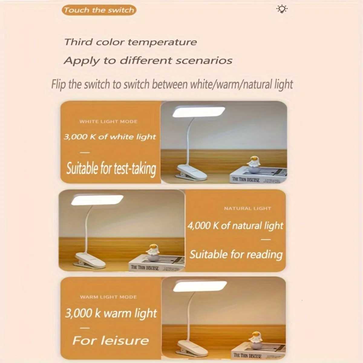 Clamp desk lamp dormitory home reading lamp desk LED rechargeable and plug-in dual-purpose desk lamp bedroom bedside lamp M251120