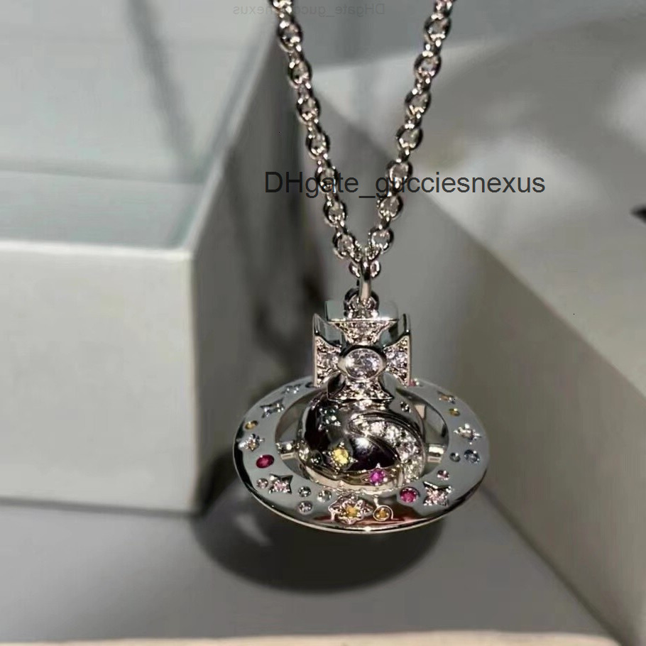 Vivienme''viviennenlies Designer Westwood Neclace Jewelry Queen Dowager Necklace Limited Edition Star Moon Mythology Orb Necklace Womens Colorful Diamond Fl
