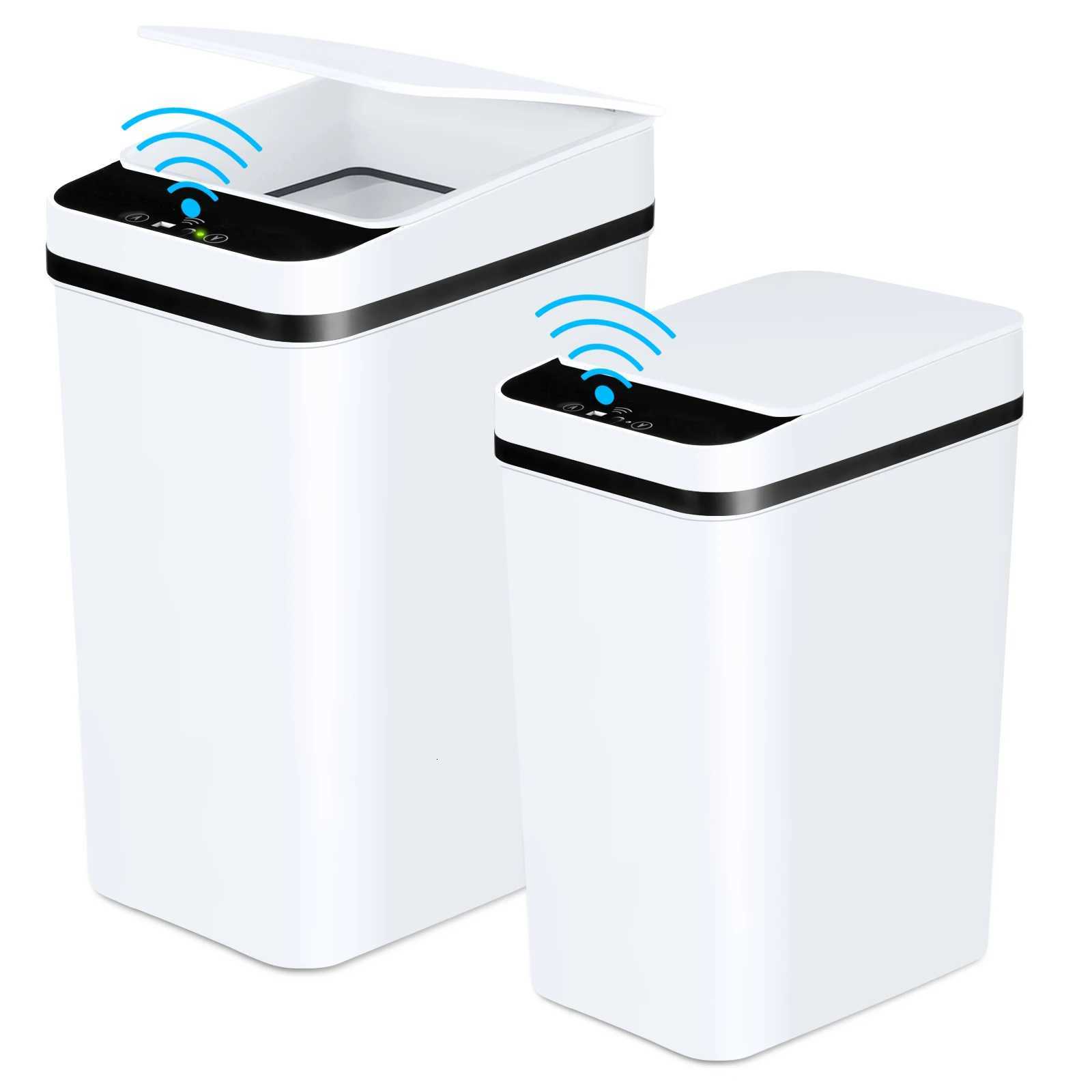 2 Pack 12L 18L Bathroom Automatic Trash Can Touchless Motion Sensor Garbage Can with Lid for Bedroom living Room Kitchen White C251120