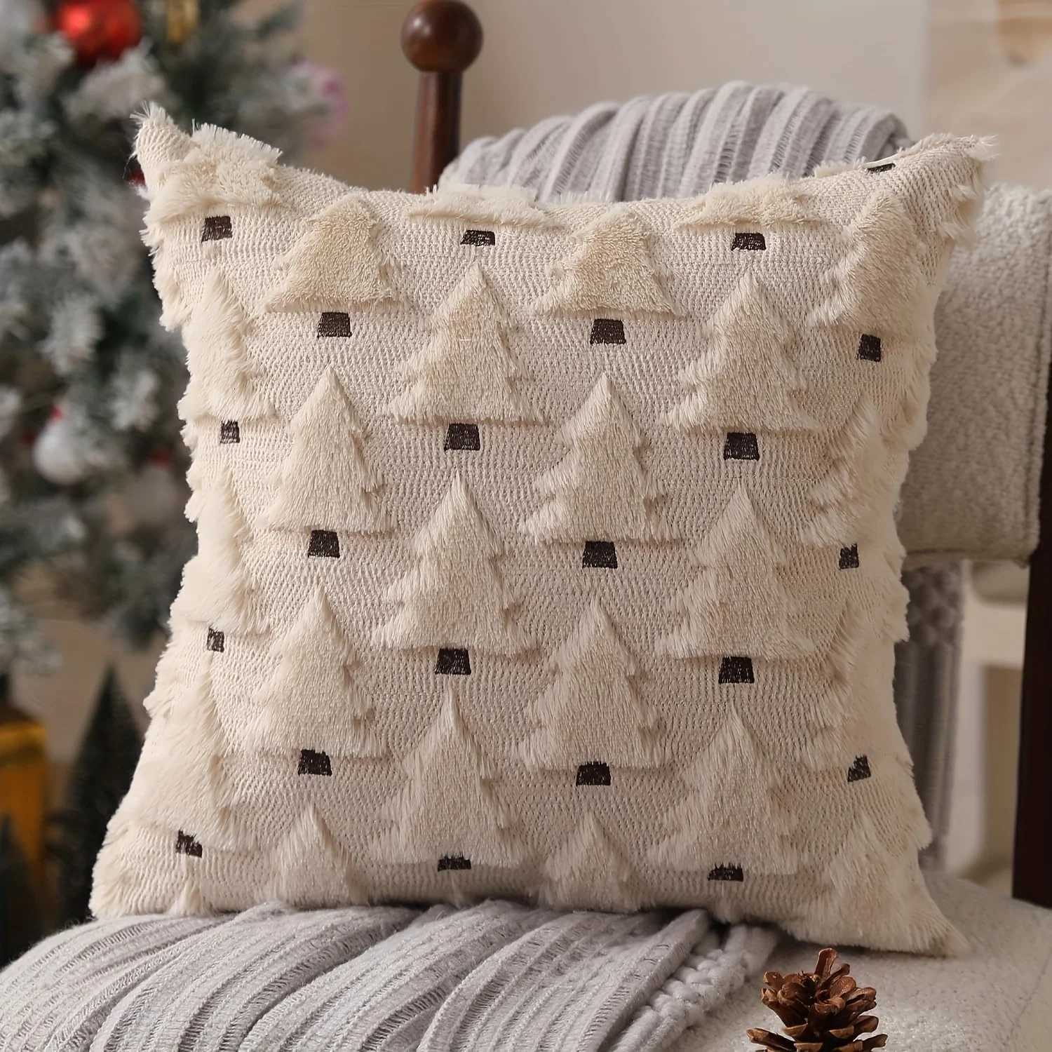 Pillow Case 2pcs Christmas Covers 45x45 cm Beige Christmas Tree Throw Cases Decorations Soft Covers Winter Holiday Decor C251120