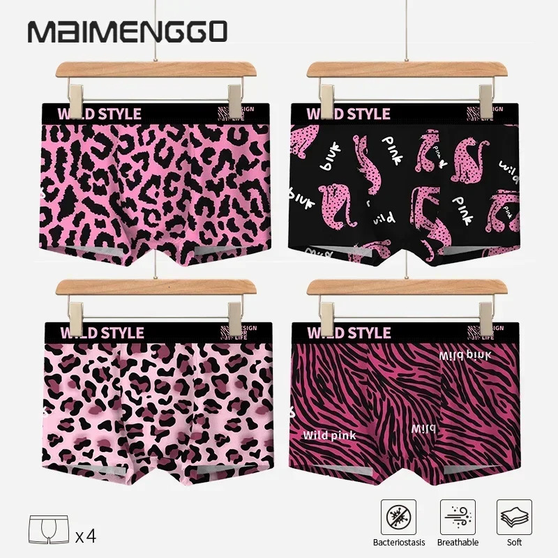 MAIMENG Mens Underwear Sexy Leopard Ice Silk Comfortable Flat Corner Antibacterial Fashion Boxing Shorts 250417