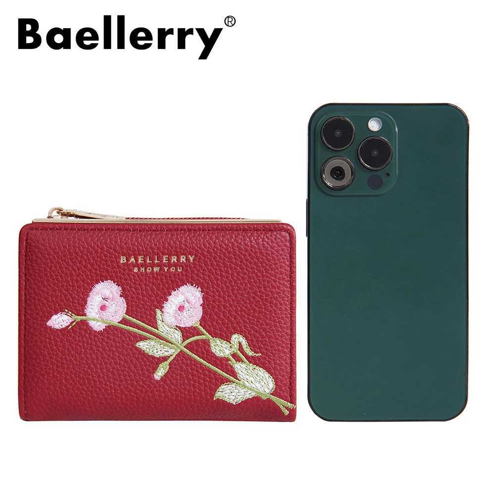 Baellerry Womens Short Wallet 3D Floral Embroidery Elegant Tri-Fold Zipper Coin Purse with Card Slots RFID ProtectionW251120