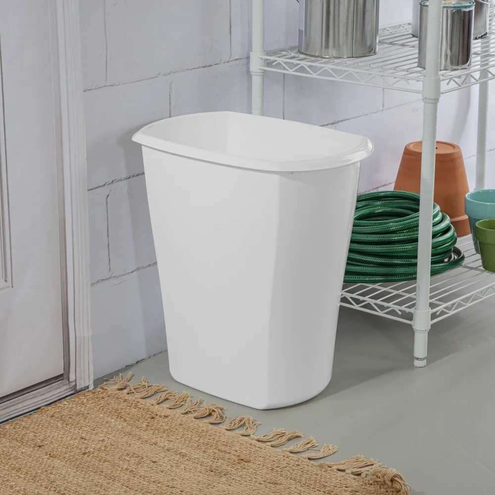 10 Gallon Rectangular Wastebasket Plastic Kitchen Open Top Trash Can Slim Profile Easy Clean Indoor Use with Comfortable Handle C251120