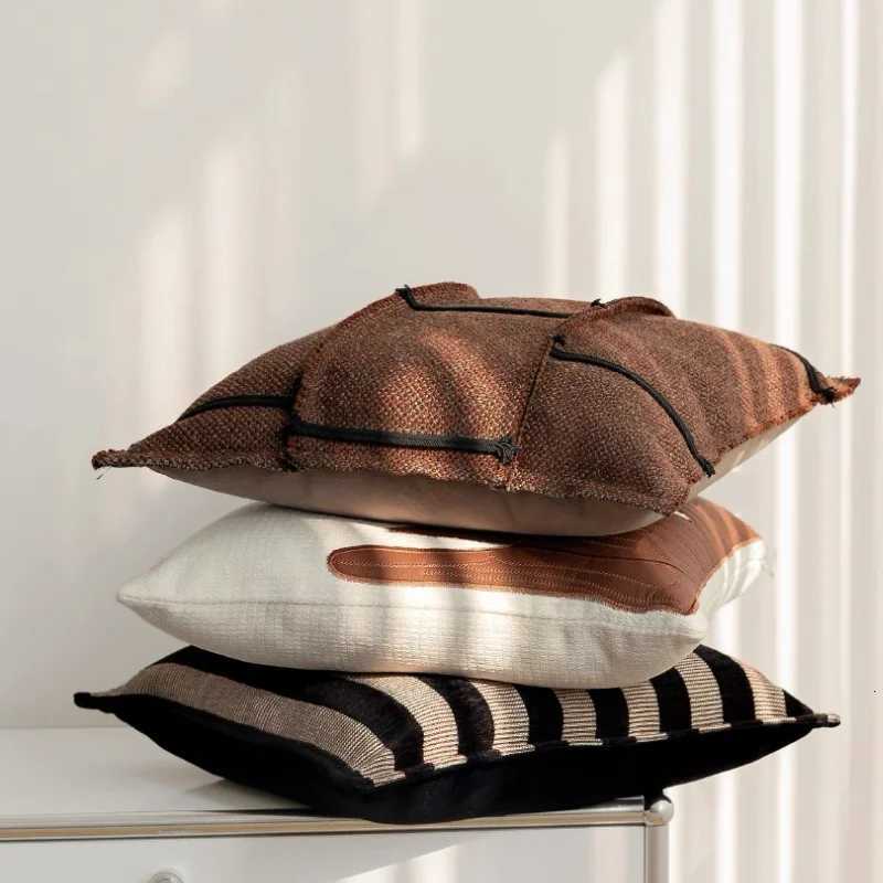 Pillow Case Brown Black Stripe s Check Patchwork Cushion Case Retro Luxury Decorative Cover For Sofa Chair Home Decorations C251120