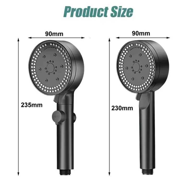 8 Modes High-Pressure Shower Head Fall Resistance Black Handheld Showerhead Water Saving Bathroom Shower Accessories Tool PartsM251120