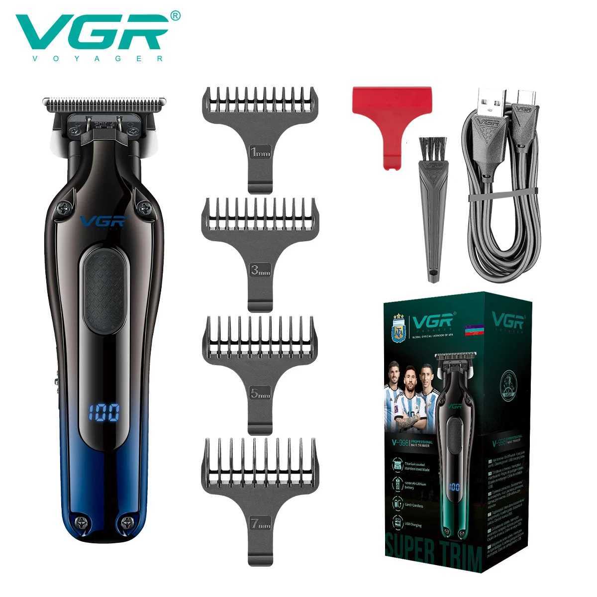 VGR 998 New Design Mens Cordless Rechargeable Professional Hair Clipper Gradient Color Precision Carving Electric Push ClipperT251120