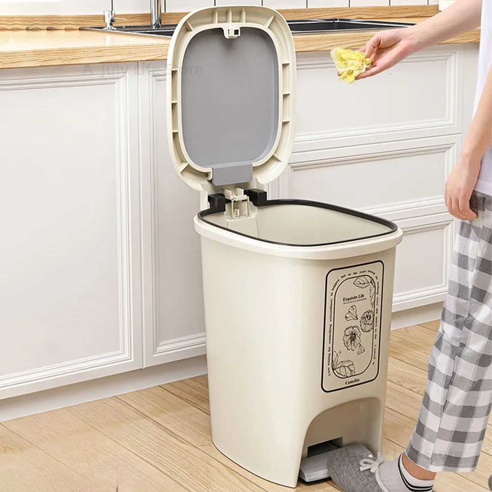 Trash Can Bathroom 15L New Pedal Waterproof Wastebasket with Lid Recycle Bin Storage Bucket Food Waste Kitchen Accessories C251120