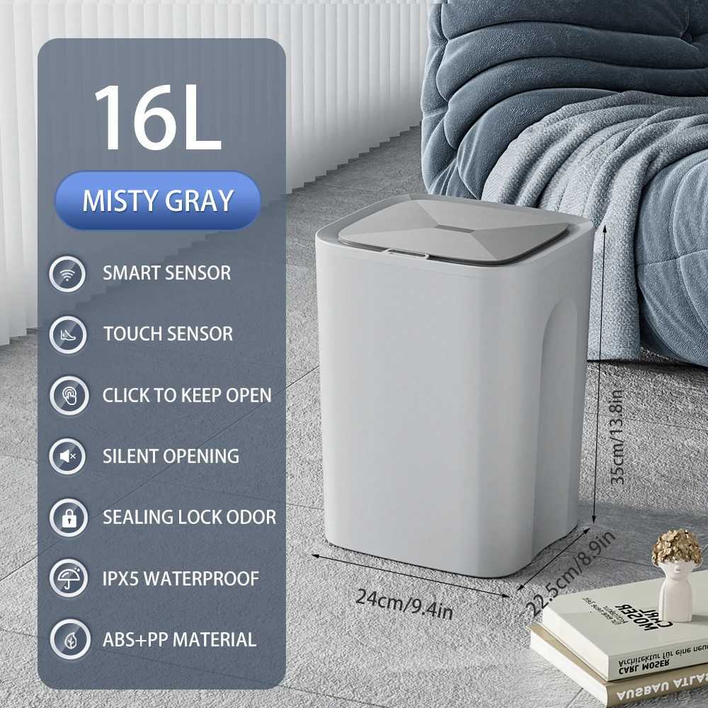 Smart Induction Trash Can Automatic 16L Touchless Kitchen Bathroom Waterproof USB Rechargeable Sensor Bin Home Office Bedroo C251120